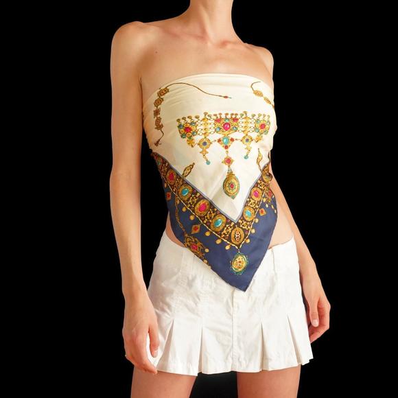 Vintage 80s/90s jewel print hand rolled square silk scarf - Picture 2 of 6